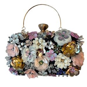 New bebe Los Angeles Daisy Clutch Black Multi  Embellished Bag TikTok VIRAL